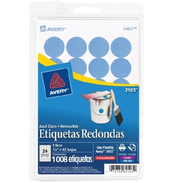 Etiquetas avery 2103 3/4 azul claro c/1008